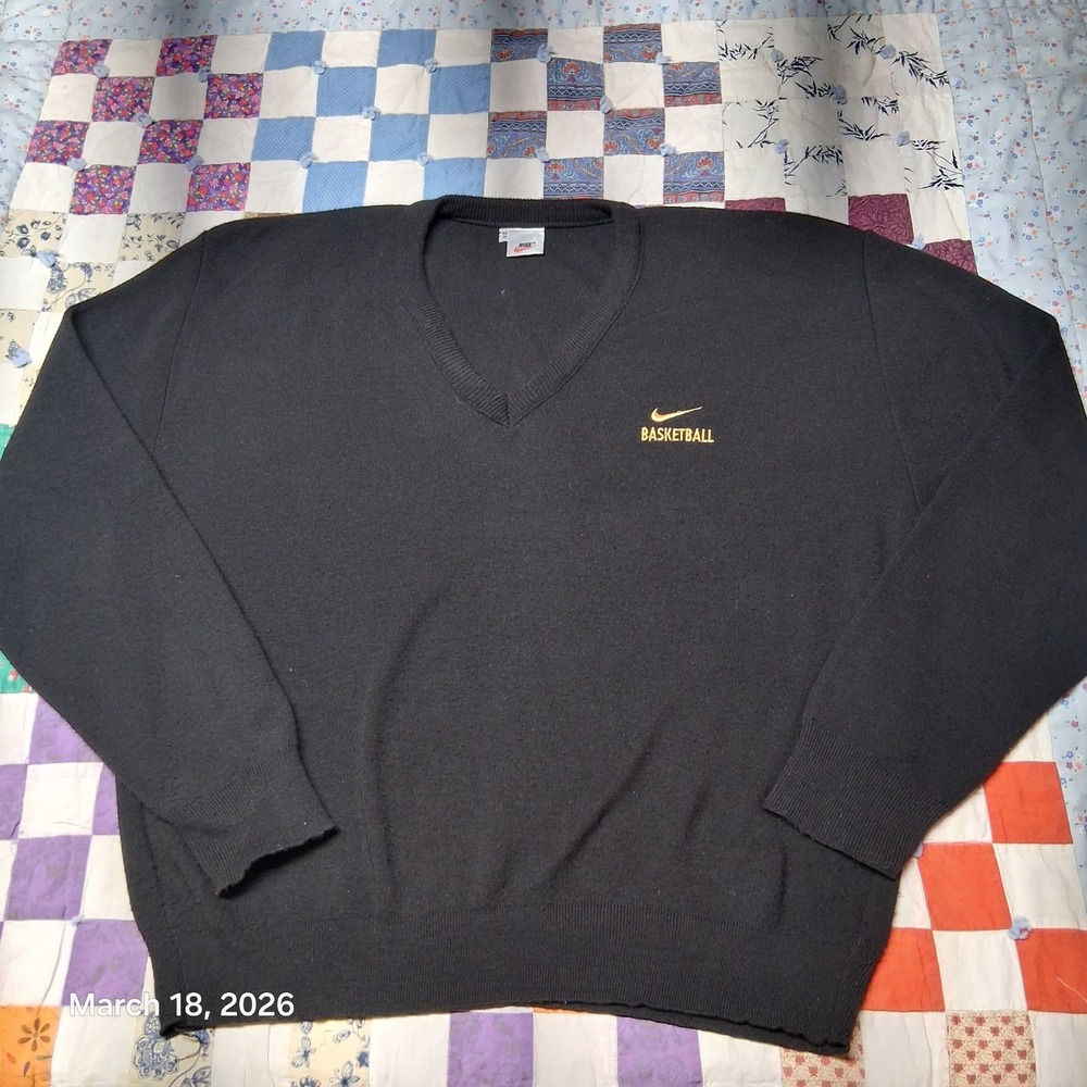 Vintage Nike Black V Neck Sweater With Gold Swoosh Size 2XL